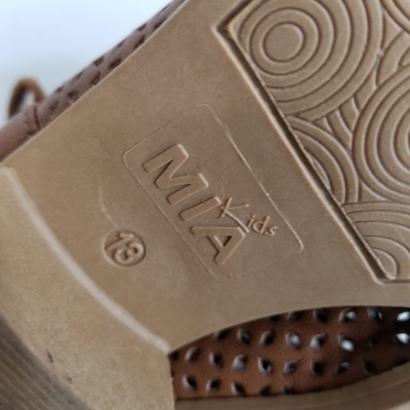 Mia Ankle Brown Booties Perforated Tassel Tie Open Toe Boot Shoes Girls Size 13 - Picture 11 of 14